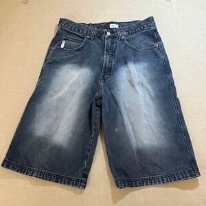 Vintage JC  Baggy Wide Leg Denim Jean Shorts Mens Size 36X14 Dark Wash Y2K‎